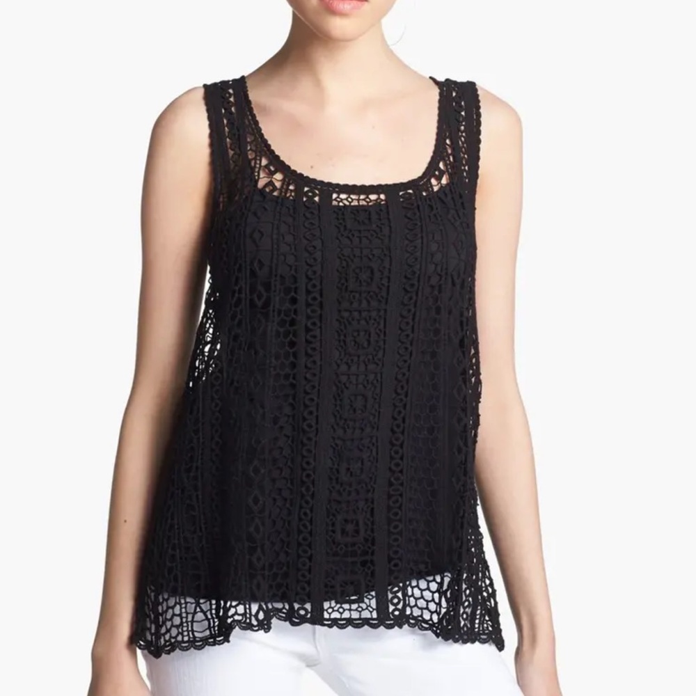 Ella Moss Black crochet lined tank